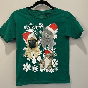 Christmas Holiday Cat and Dog Tee Shirt Sz M